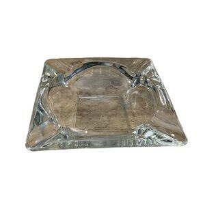 Vintage Clear Glass Ashtray‎ Cigarette Cigar 6"X6" Square Large
